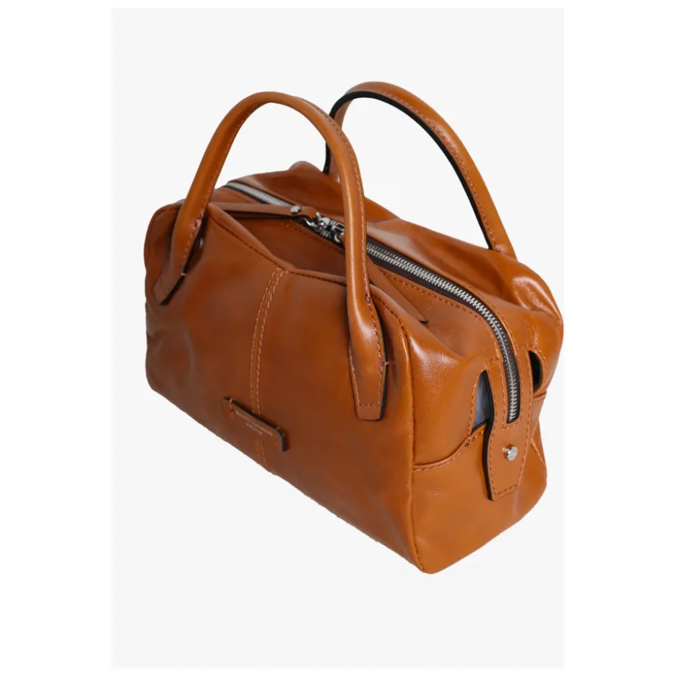 Schultertasche aus gebürstetem Leder mit Reißverschluss