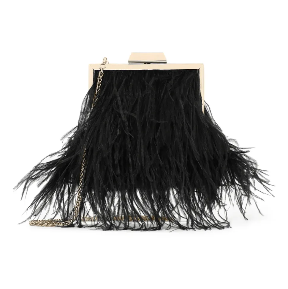 Schwarze Abendhandtasche mit Federn