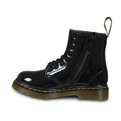 Schwarze Biker Boots aus Lackleder Lamper