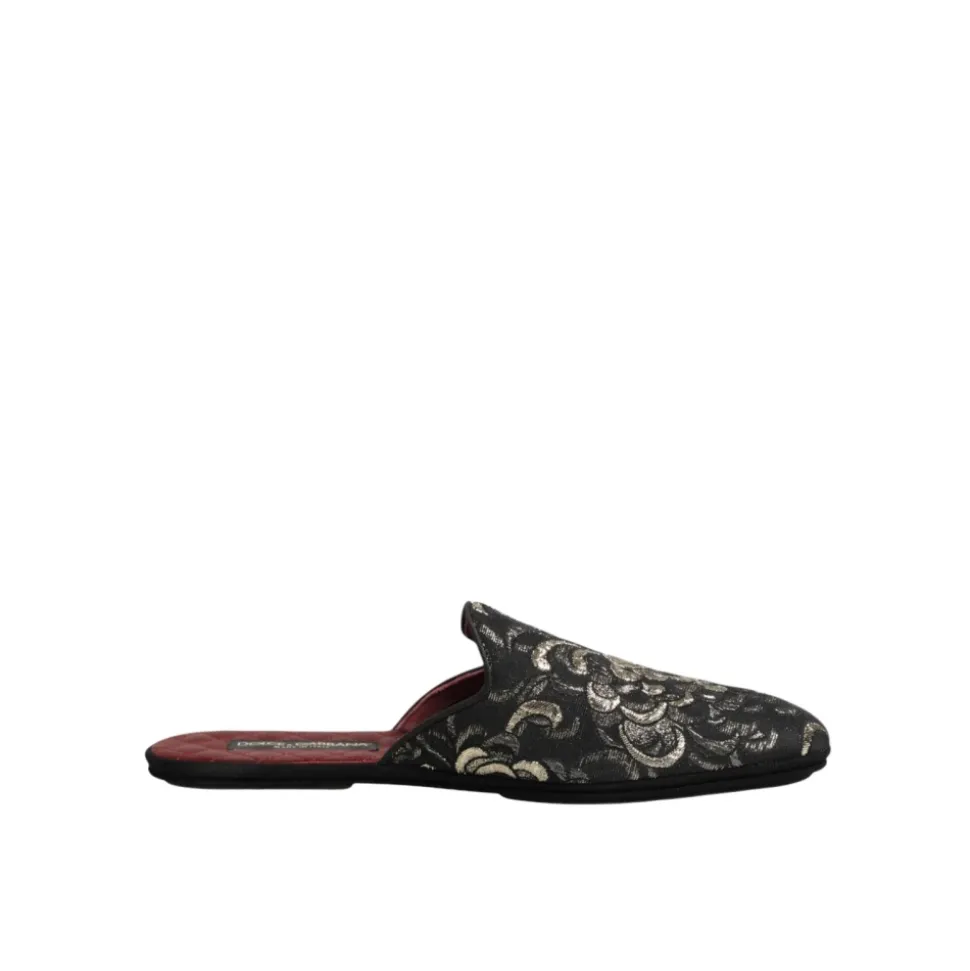 Schwarze Blumige Jacquard Slides Schuhe
