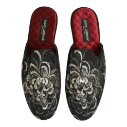 Schwarze Blumige Jacquard Slides Schuhe