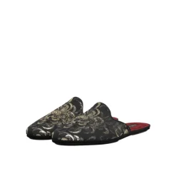 Schwarze Blumige Jacquard Slides Schuhe