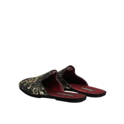 Schwarze Blumige Jacquard Slides Schuhe