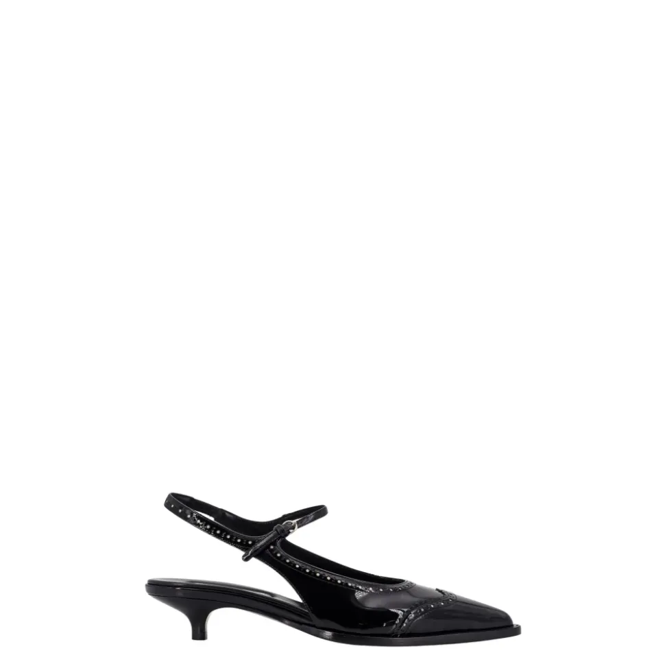Schwarze Brogue-Sandalen mit Absatz