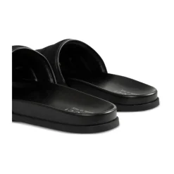 Schwarze Canvas Open Toe Slide Sandalen