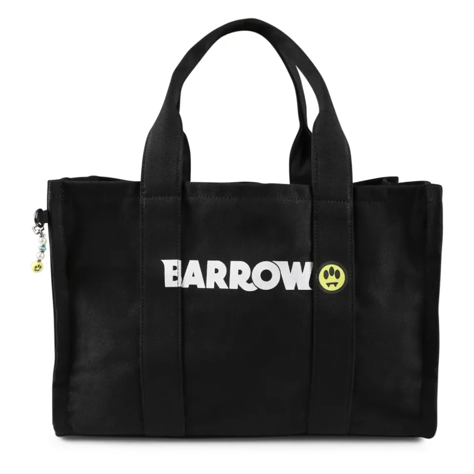 Schwarze Canvas-Strandtasche mit gelbem Lächeln