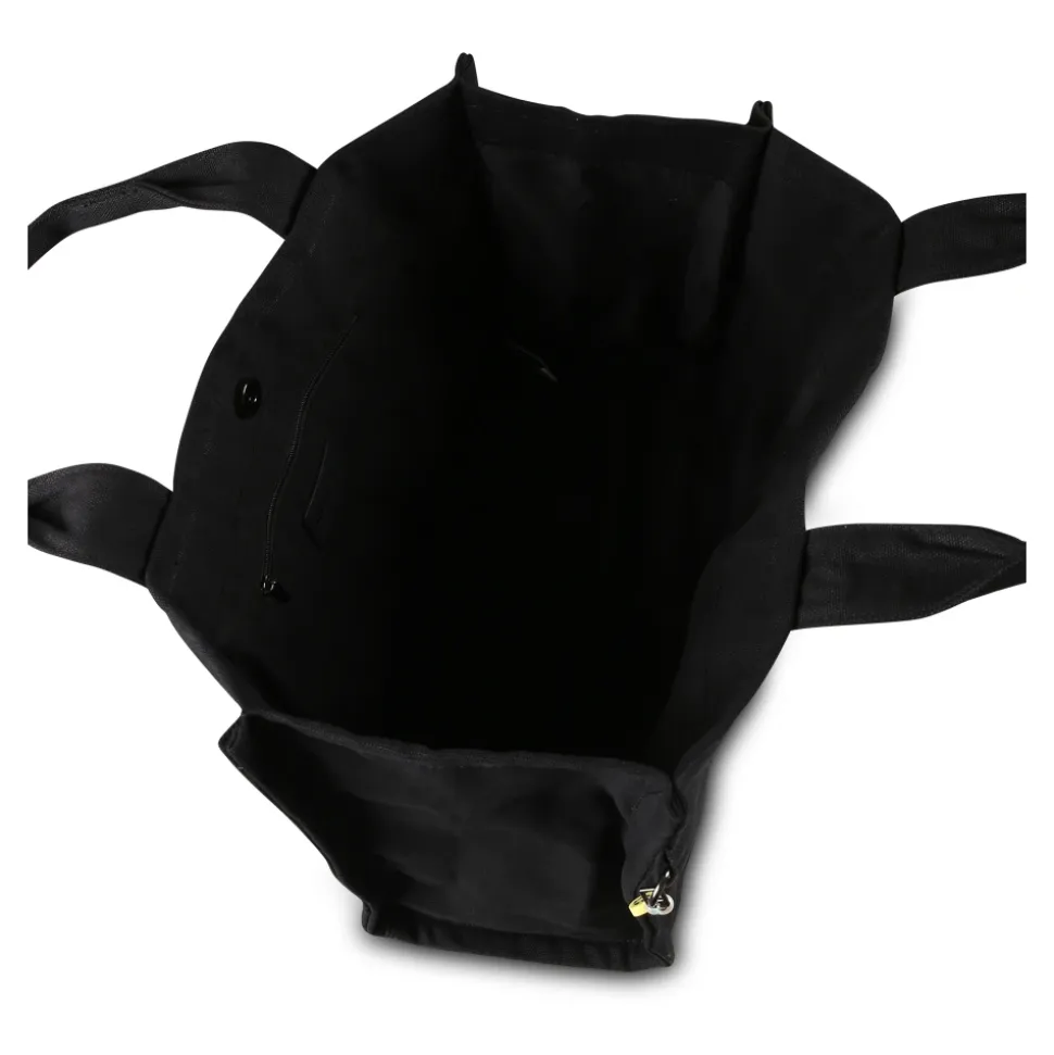 Schwarze Canvas-Strandtasche mit gelbem Lächeln