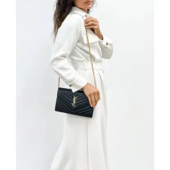 Schwarze Cassandre Lederketten-Tasche