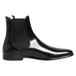 Schwarze Chelsea Slip On Mid Calf Stiefel