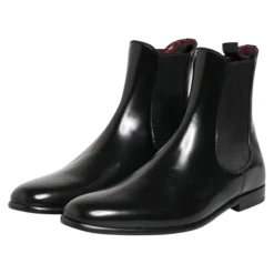 Schwarze Chelsea Slip On Mid Calf Stiefel