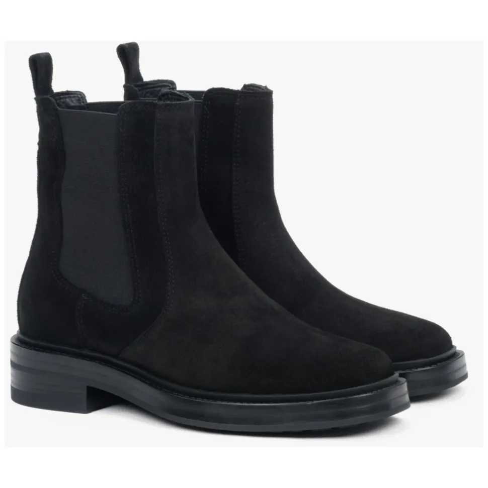 Schwarze Chelsea-Boots für Damen aus Premium-italienischem echtem Velours