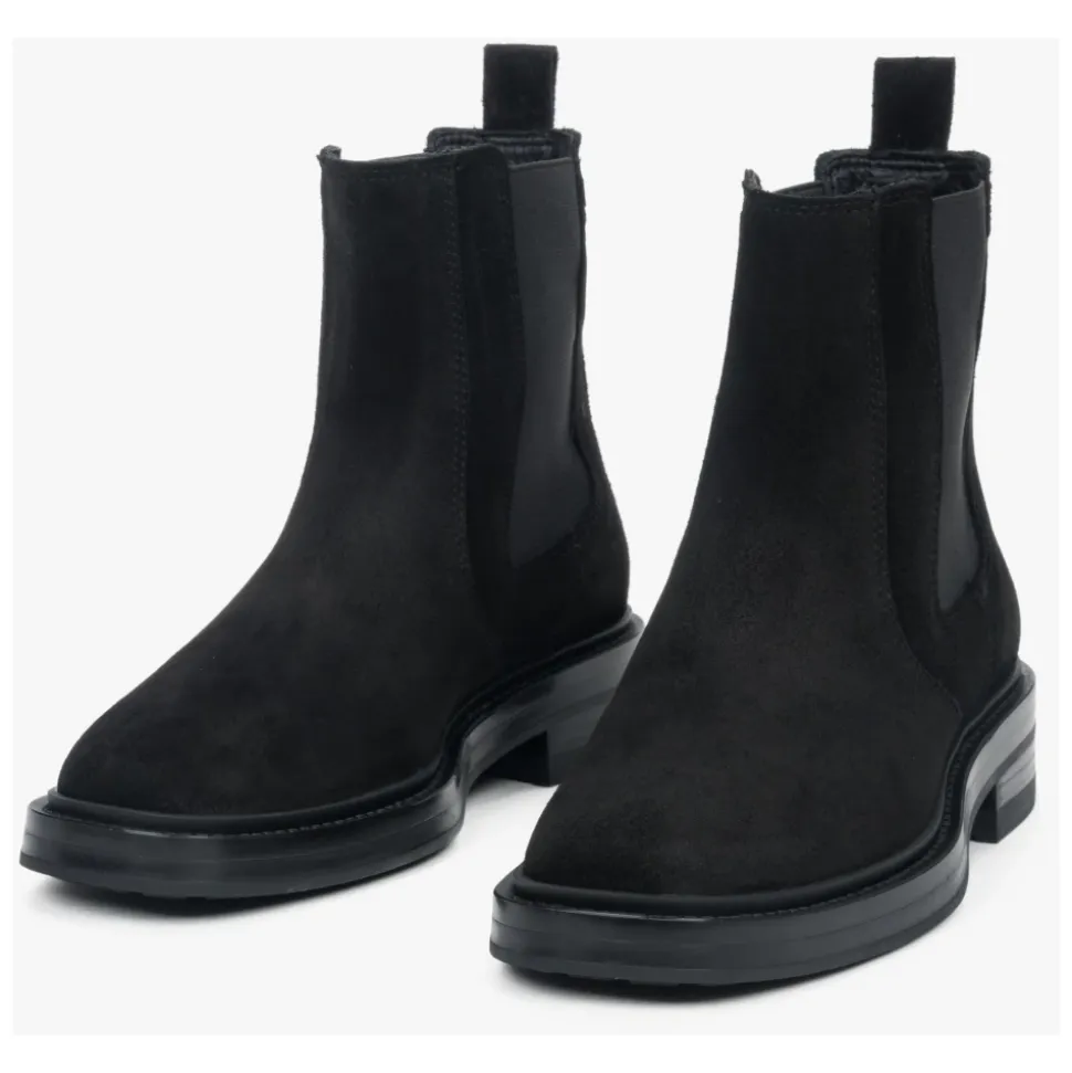 Schwarze Chelsea-Boots für Damen aus Premium-italienischem echtem Velours