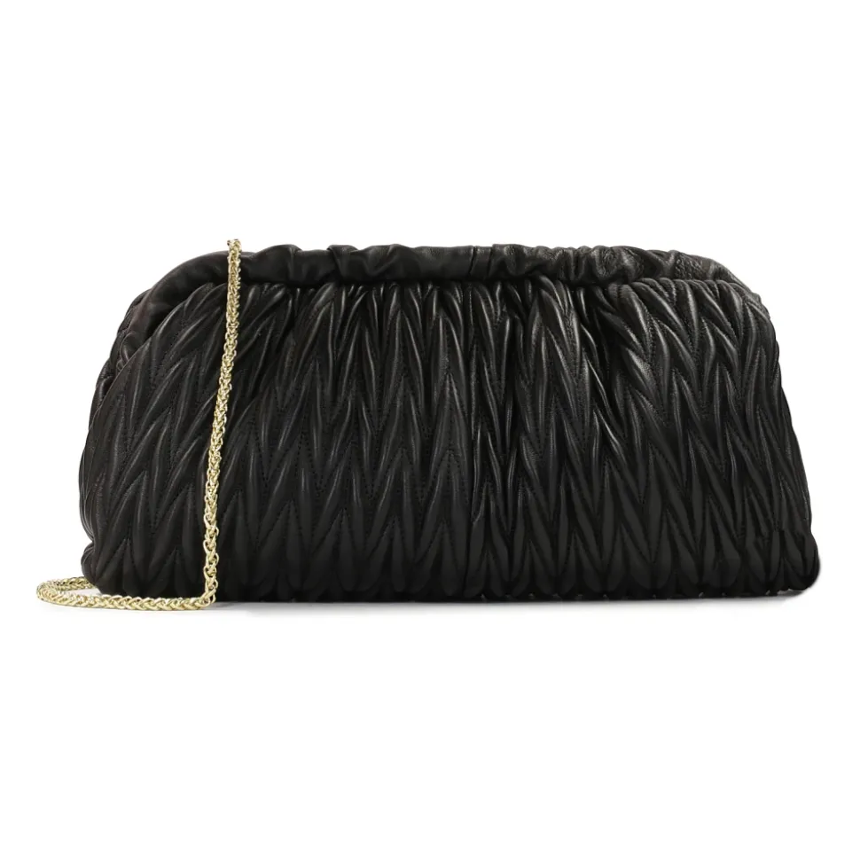Schwarze Clutch-Tasche mit gestepptem Muster
