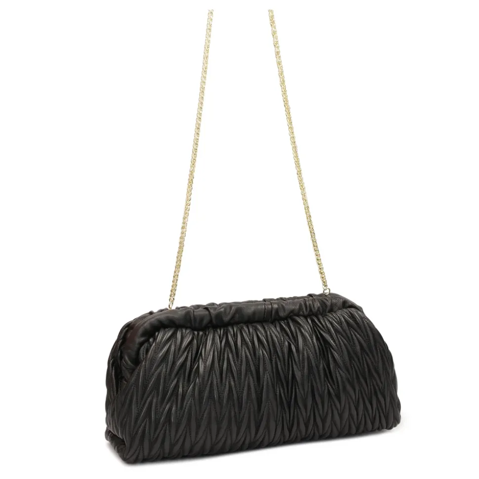 Schwarze Clutch-Tasche mit gestepptem Muster