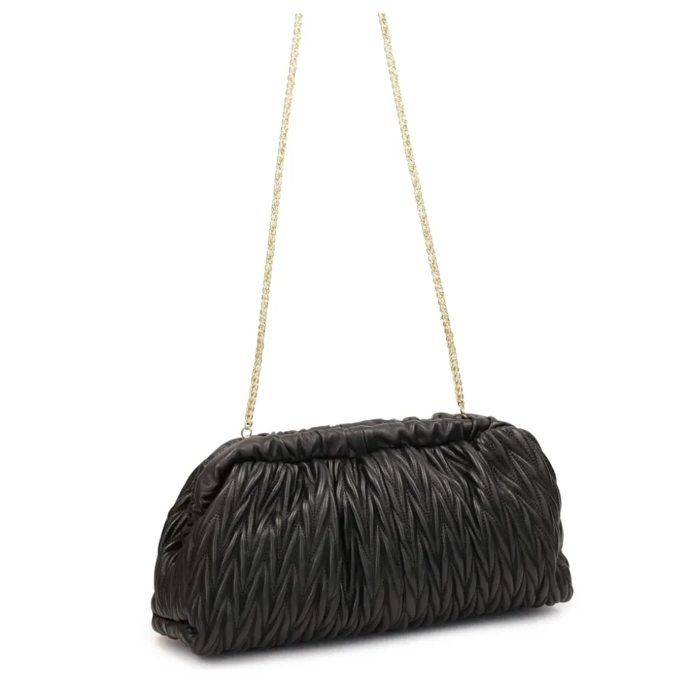 Schwarze Clutch-Tasche mit gestepptem Muster