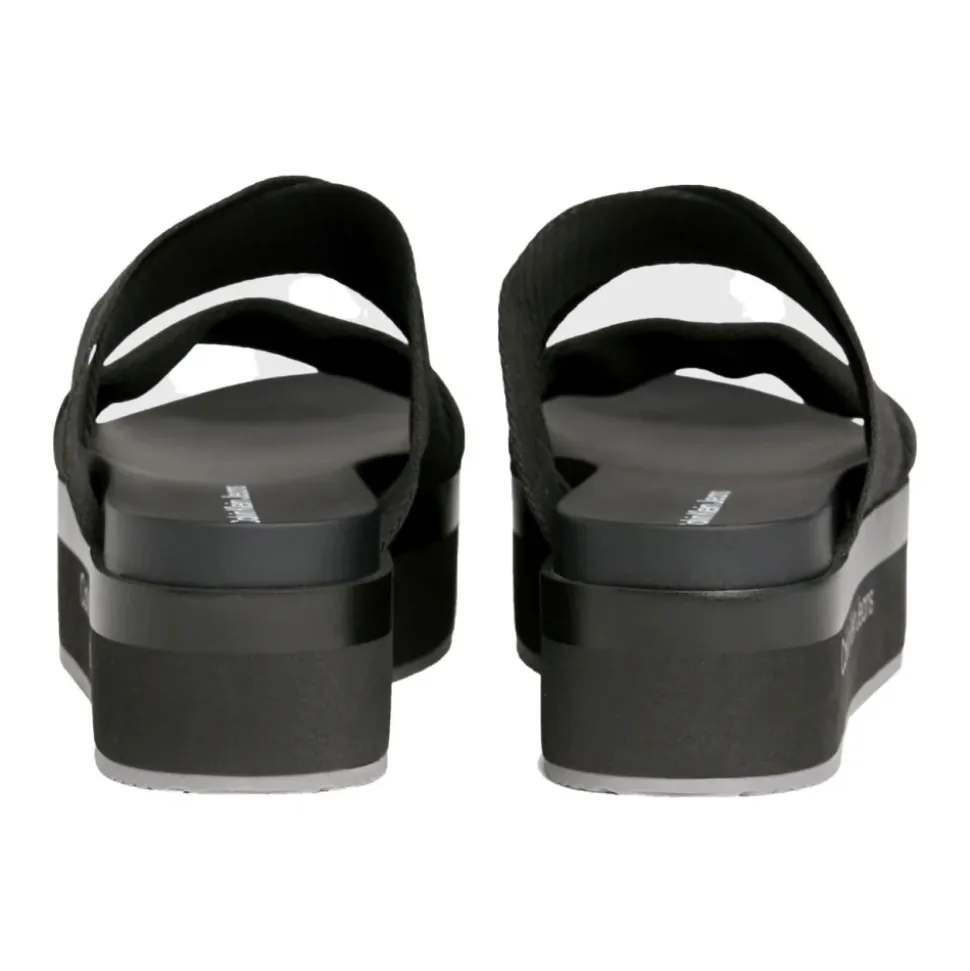 Schwarze Flache Sandale Webbing