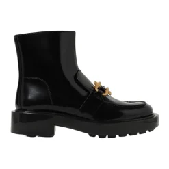 Schwarze Flache Stiefeletten mit Ketten-Detail