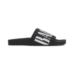 Schwarze Flauschige Baumwoll-Slip-On-Sandalen
