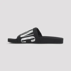Schwarze Flauschige Baumwoll-Slip-On-Sandalen