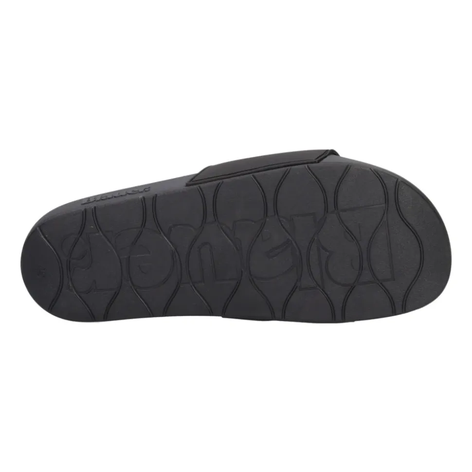 Schwarze Flip Flops und Slider
