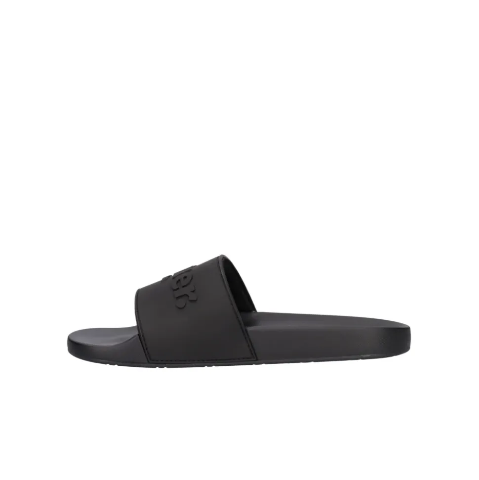 Schwarze Flip Flops und Slider