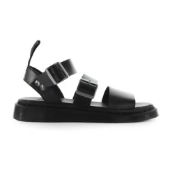 Schwarze gewachste Ledersandale mit Riemen