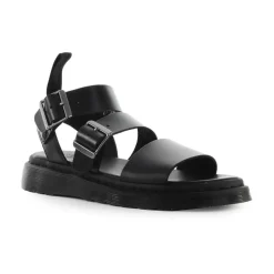 Schwarze gewachste Ledersandale mit Riemen