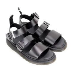 Schwarze gewachste Ledersandale mit Riemen