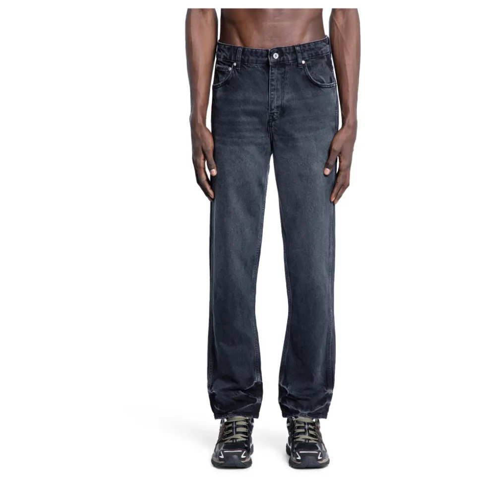 Schwarze Gewaschene Denim Straight Leg Jeans