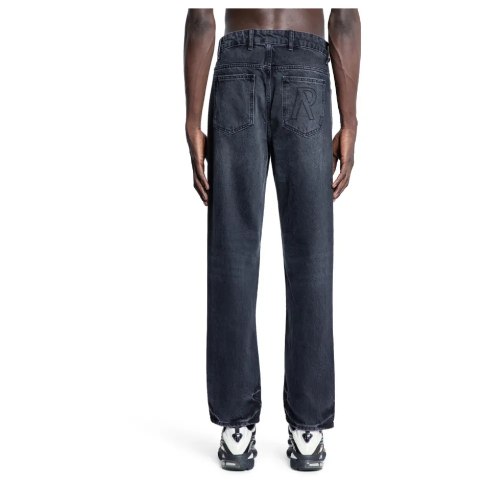 Schwarze Gewaschene Denim Straight Leg Jeans