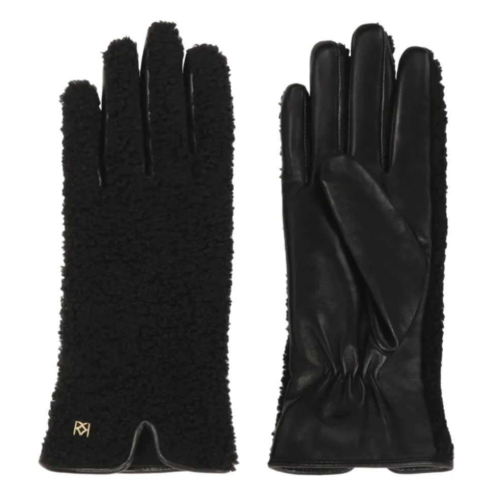 Schwarze Handschuhe aus Leder und Imitat-Lammfell