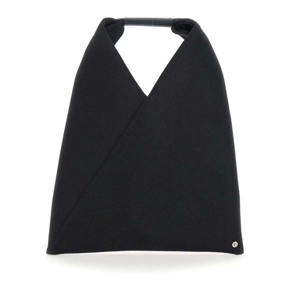 Schwarze Handtasche mit Einzelstich-Logo