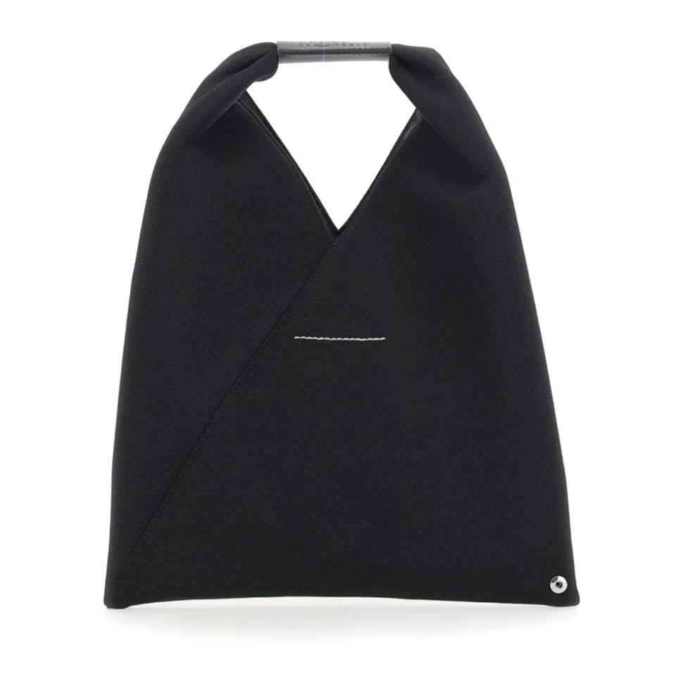 Schwarze Handtasche mit Einzelstich-Logo