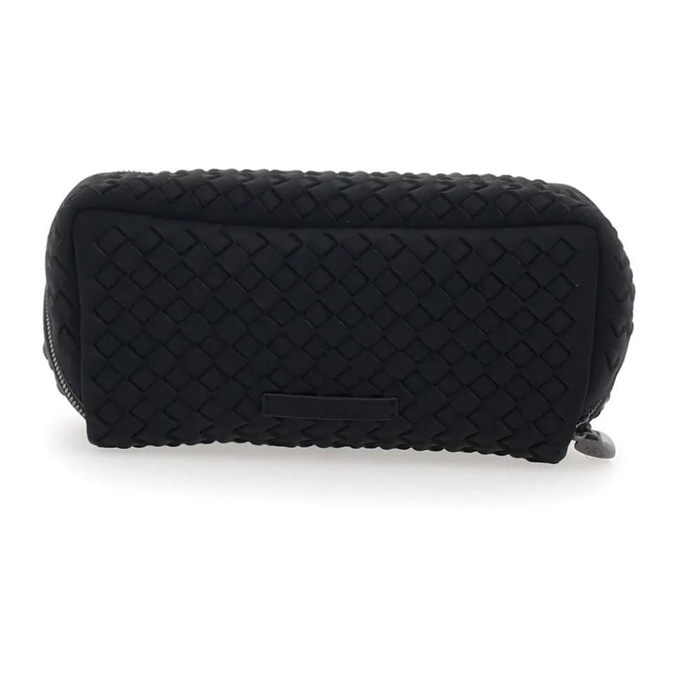 Schwarze Handtasche mit Flechtmuster und Top-Reißverschluss aus Eco-Leder für Damen