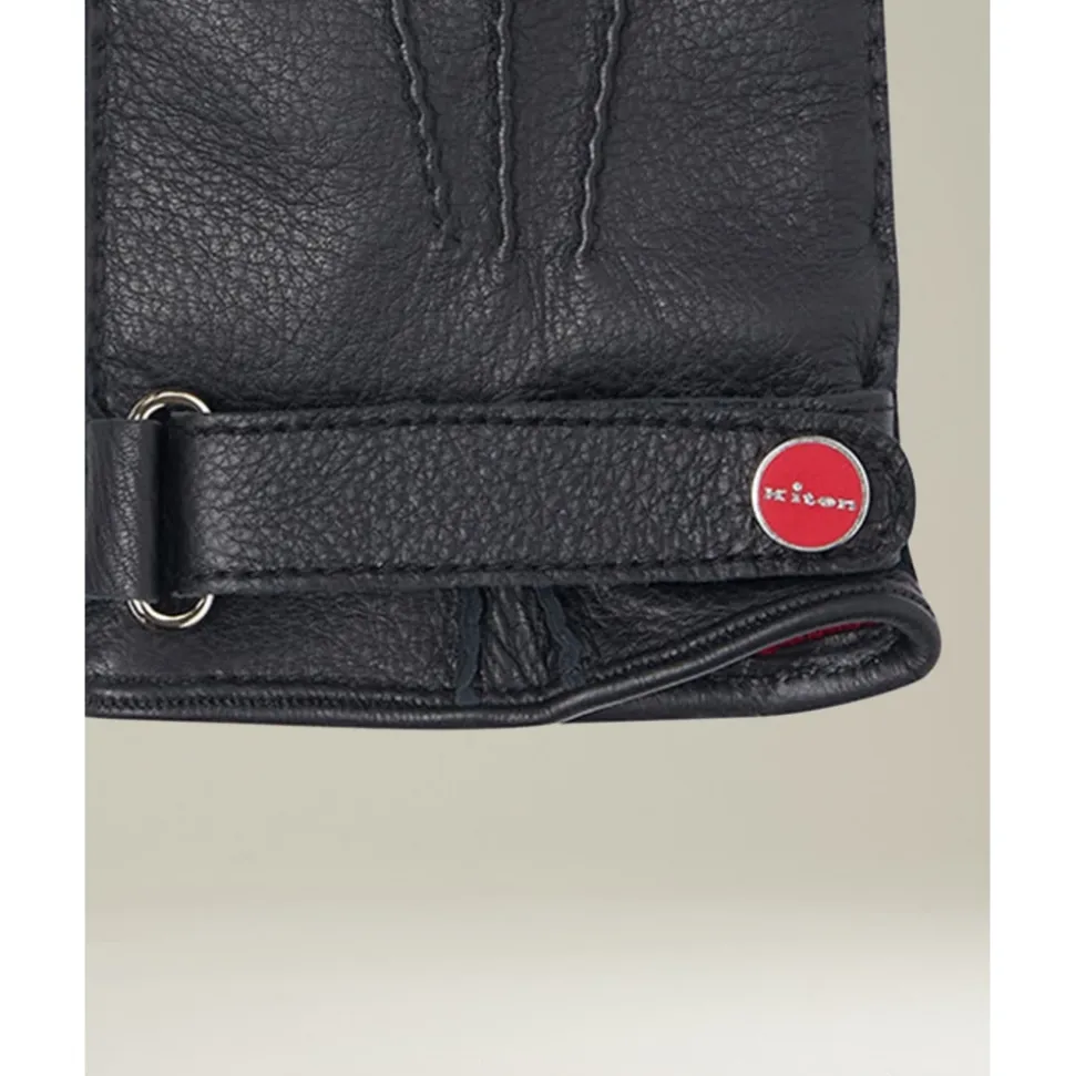 Schwarze Hirschlederhandschuhe mit Kaschmirfutter