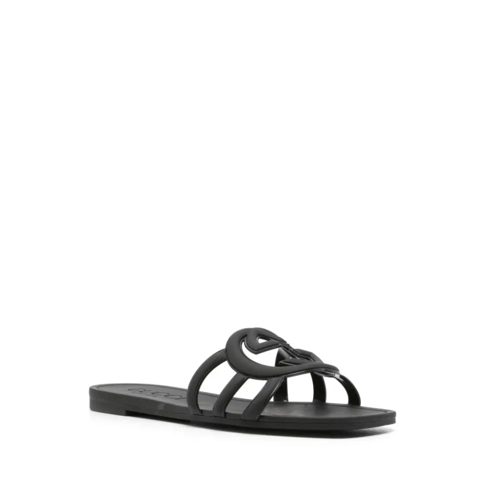 Schwarze Interlocking G Logo Sandalen