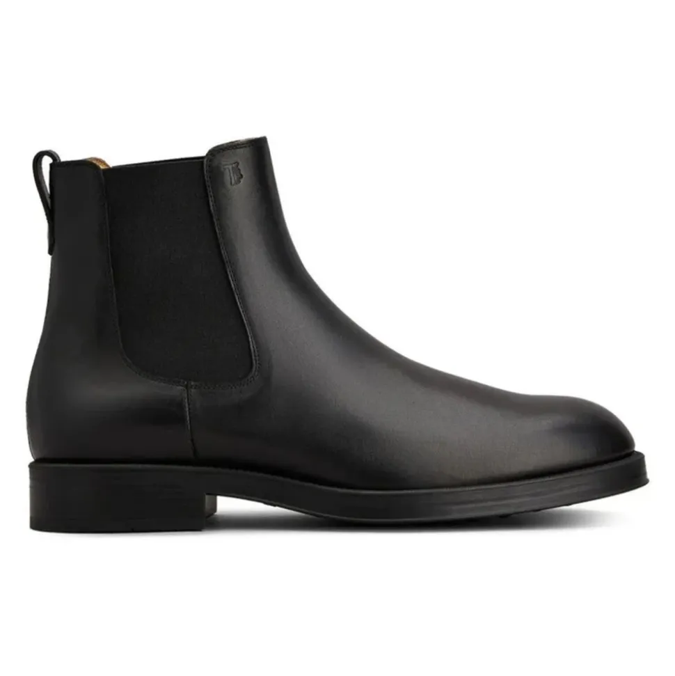 Schwarze Kalbsleder Stiefeletten Elastische Einsätze