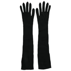 Schwarze Kaschmir-Strick Ellenbogenlange Handschuhe