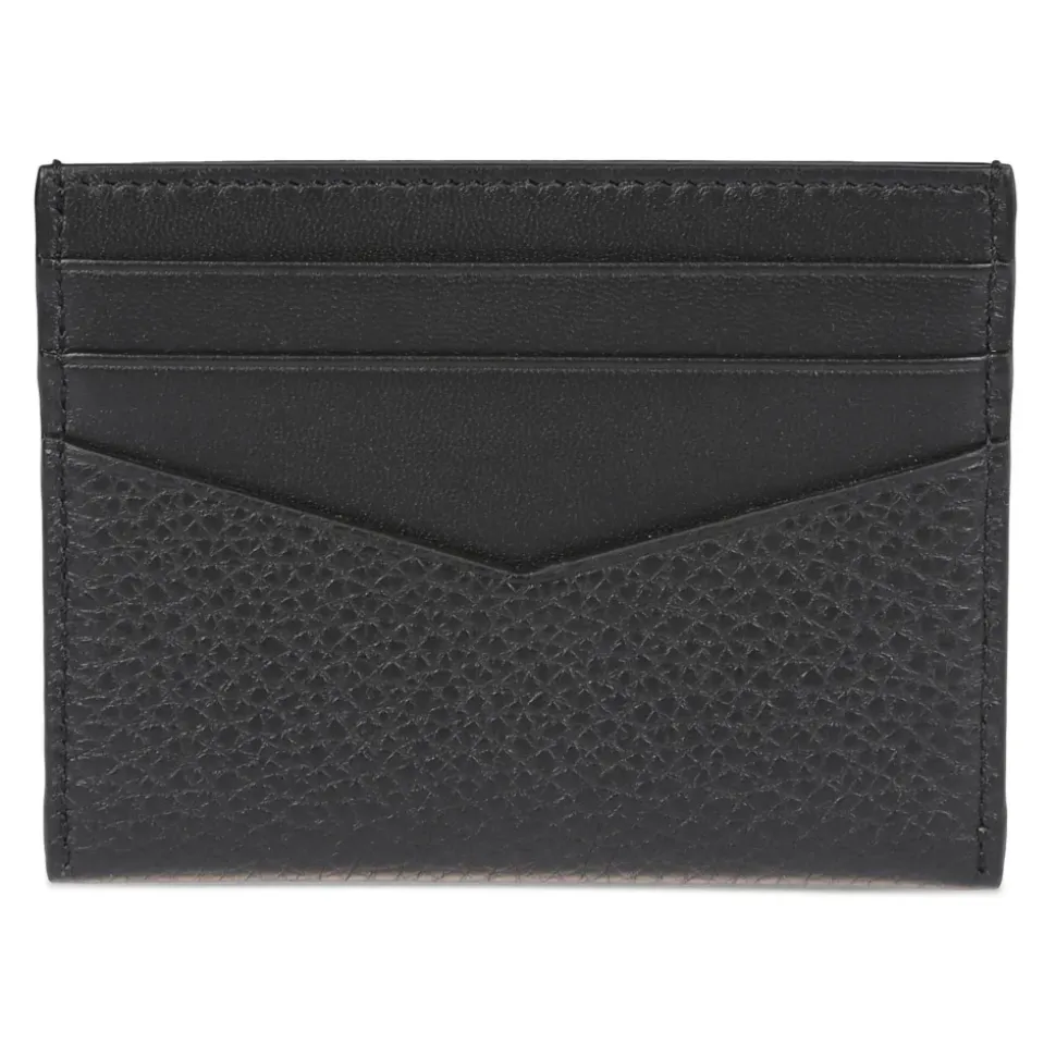 Schwarze Korn-Kalbsleder Kartenhalter Brieftasche