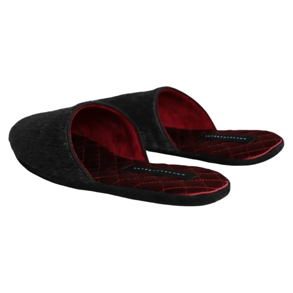 Schwarze Kunstfell Slip On Schuhe