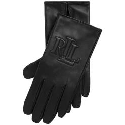 Schwarze Lauren By Ralph Lauren Schwarze Logo-geprägte Lammfell-Technologie-Handschuhe Accessoires