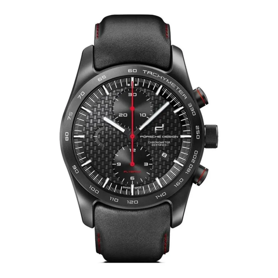 Schwarze Leder Automatik Chronograph Uhr