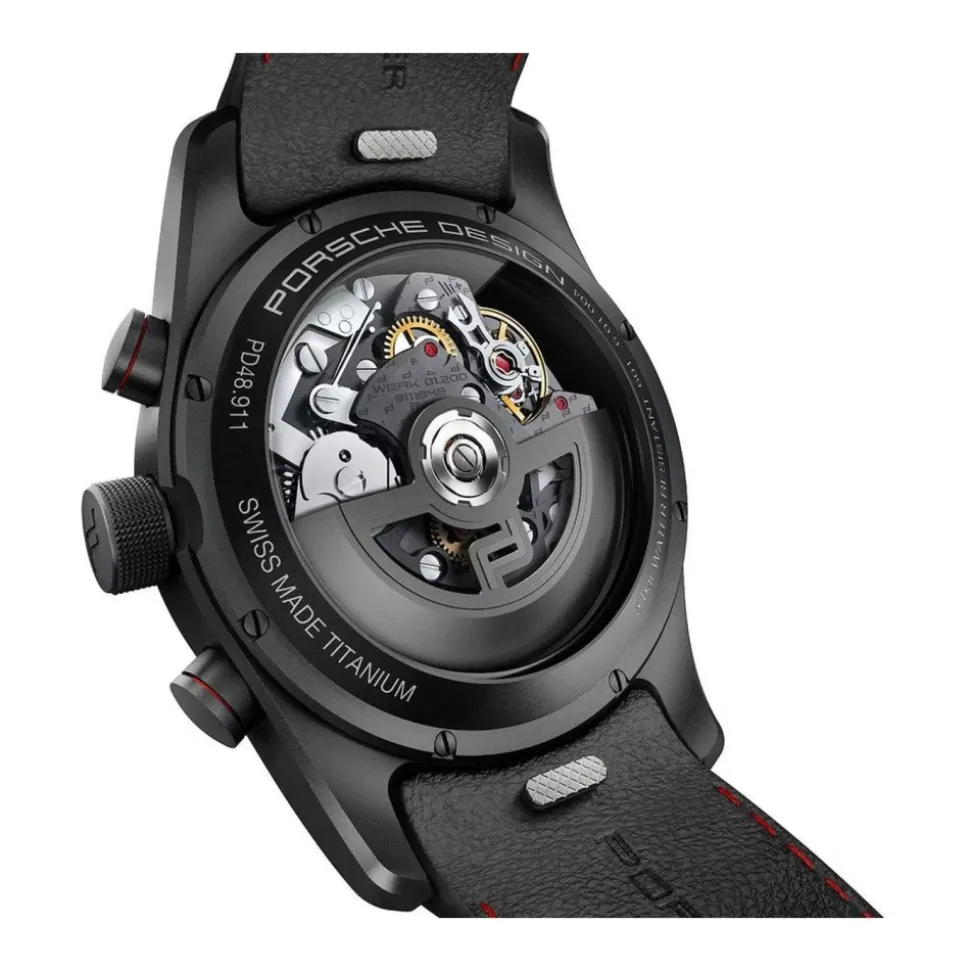 Schwarze Leder Automatik Chronograph Uhr