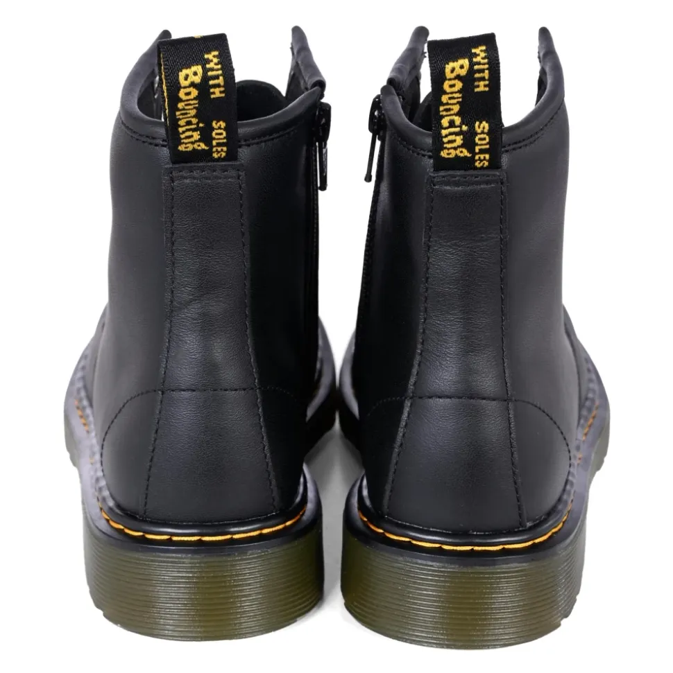 Schwarze Leder Bikerstiefel mit Gelben Nähten