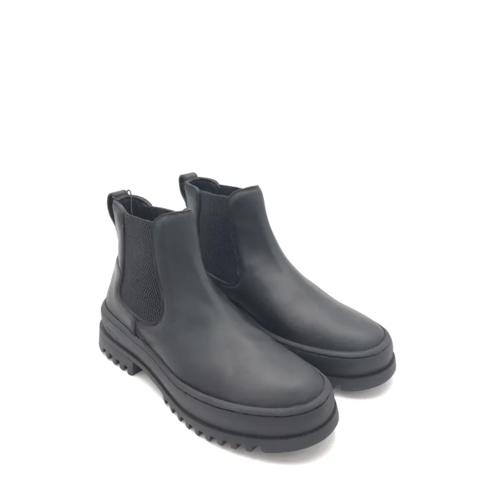 Schwarze Leder Chelsea Stiefel