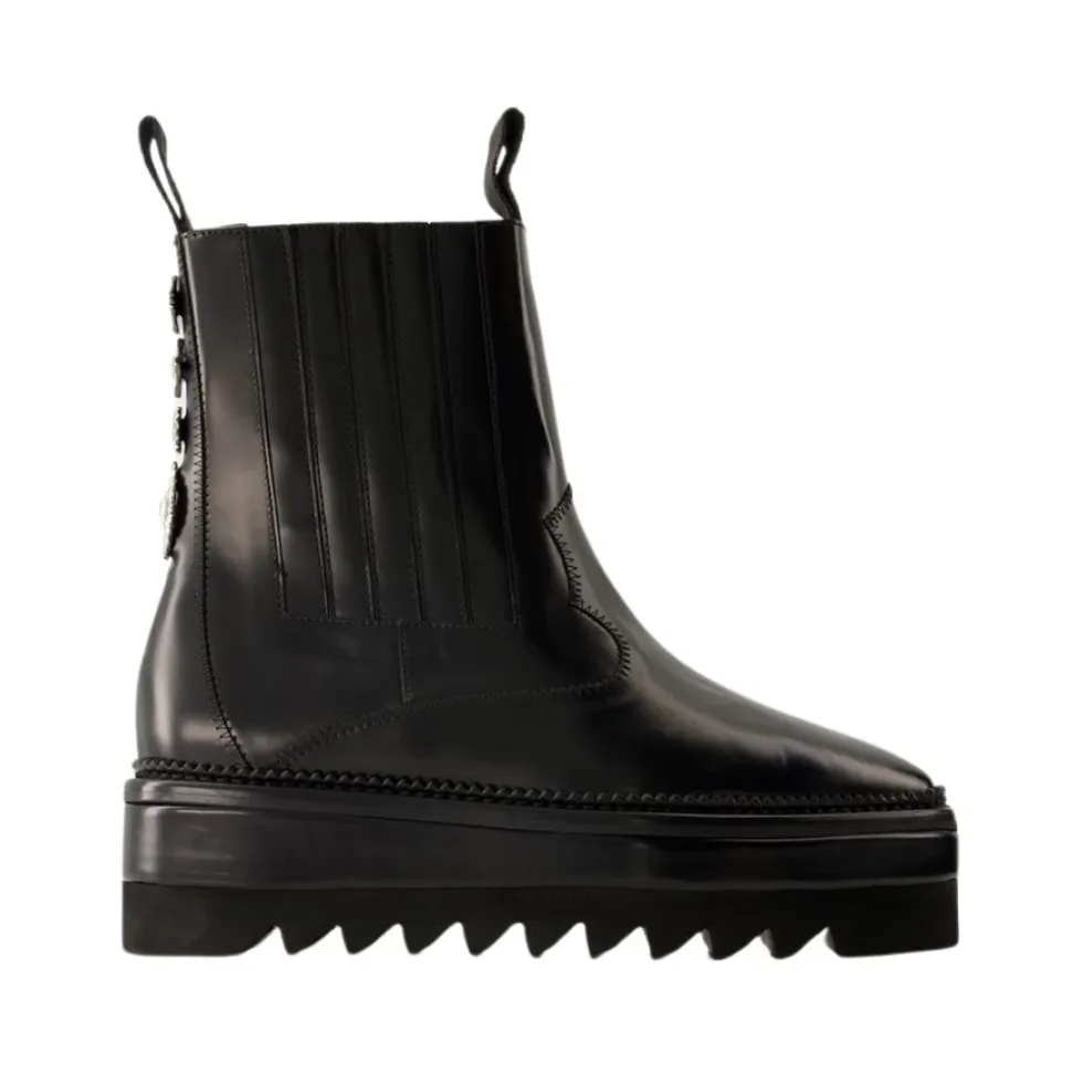 Schwarze Leder Chelsea Stiefel für Frauen