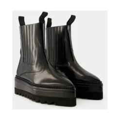 Schwarze Leder Chelsea Stiefel für Frauen