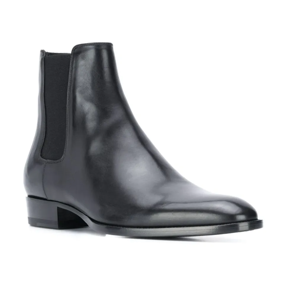 Schwarze Leder Chelsea Stiefel
