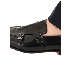 Schwarze Leder Doppel Schnalle Schuhe