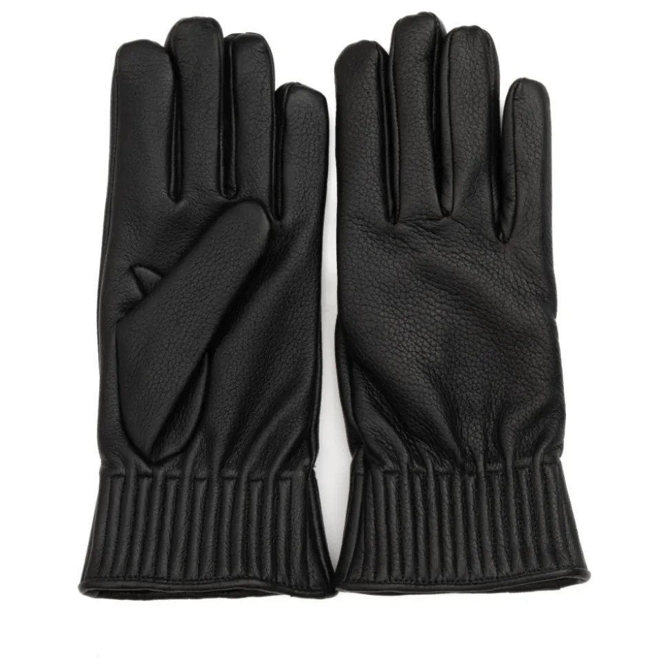 Schwarze Leder gehämmerte Handschuhe